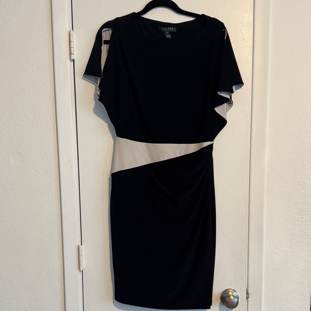 Ralph Lauren Black and Cream Asymmetrical Dress